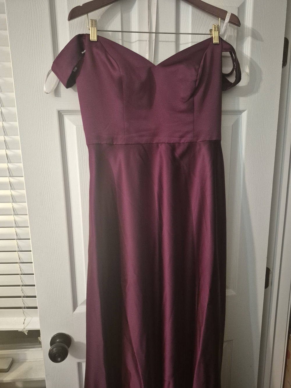 Elegant Off-Shoulder Burgundy Satin Bridesmaid Dress